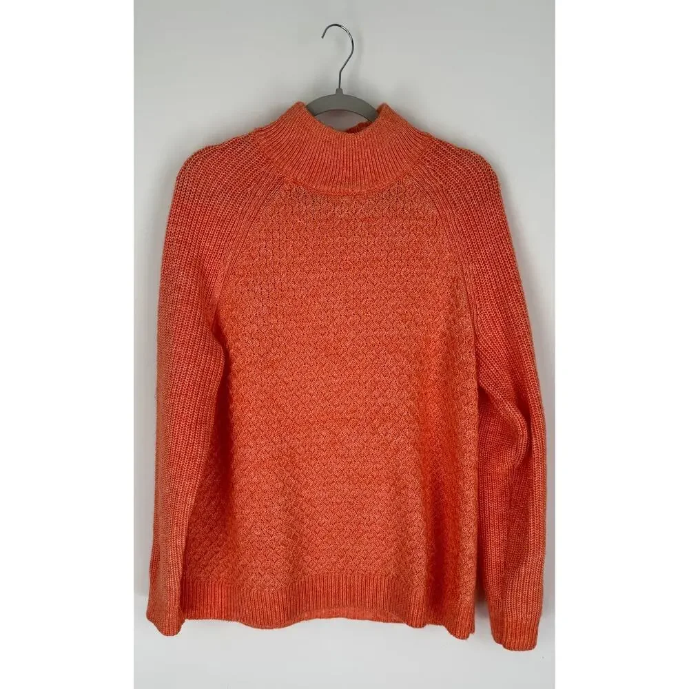 Talbots Mock Neck Wool Blend Sweater Pullover Womens XL Orange Long Sleeve